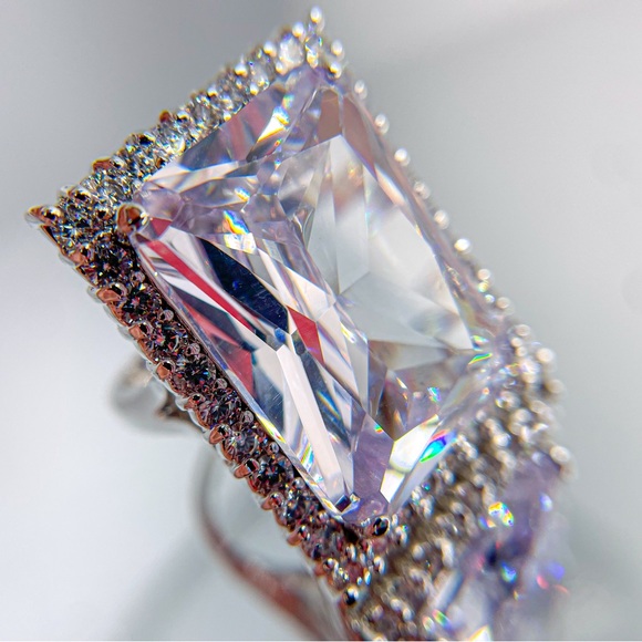 Enormous Radiant Cut Cubic Zirconia Cocktail Ring with Round Stones - Picture 7 of 7